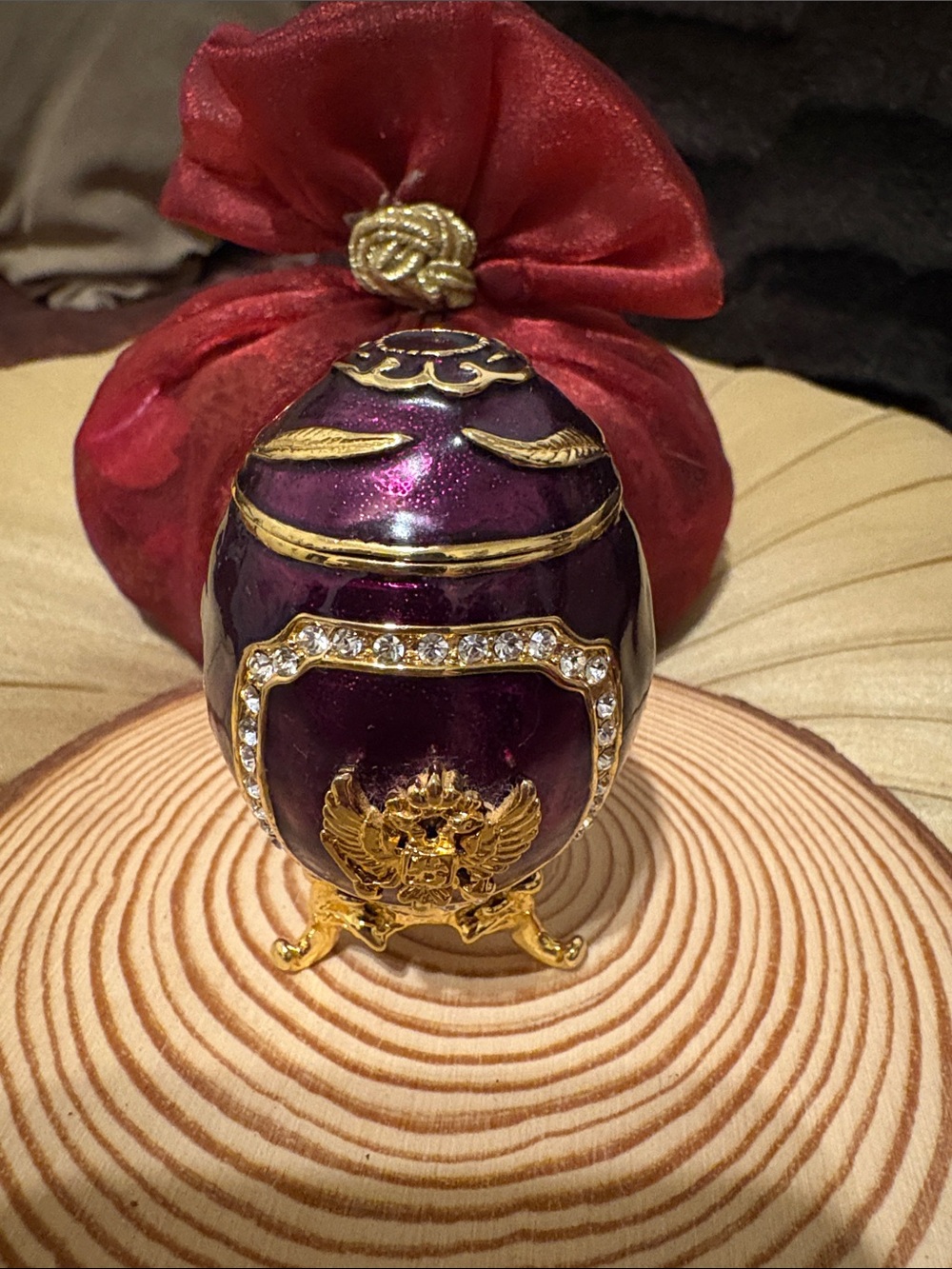 NWOT Purple and Gold Decorative Egg Trinket Box - Elegant Home Accent